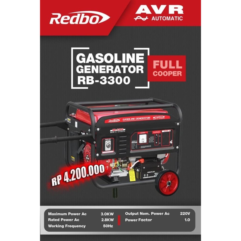 REDBO genset 3000 watt REDBO GENSET REDBO FULL TEMBAGA 3000Watt REDBO GENSET
