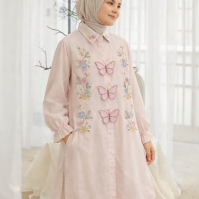 Tunik Bordir Bunga Kupu Premium – “Butterfly Bloom Tunik” Korean Style
