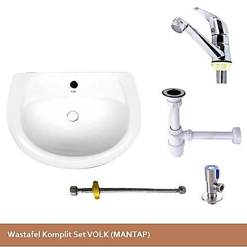 Wastafel Keramik Cuci Tangan Komplit Set VOLK / Wastafel Komplit Set VOLK PACKING KAYU