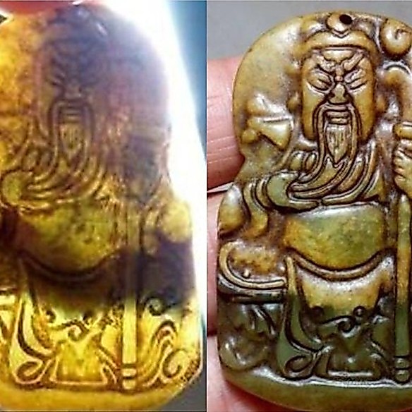 kalung liontin giok kuning natural ukiran Guan Yu Kwan Kong Guan Gong Kwan Ie