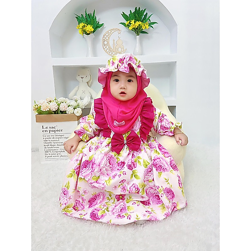 Gamis SABRINA SET HIJAB TOPI by Zahra / gamis bayi lucu / gamis bayi murah