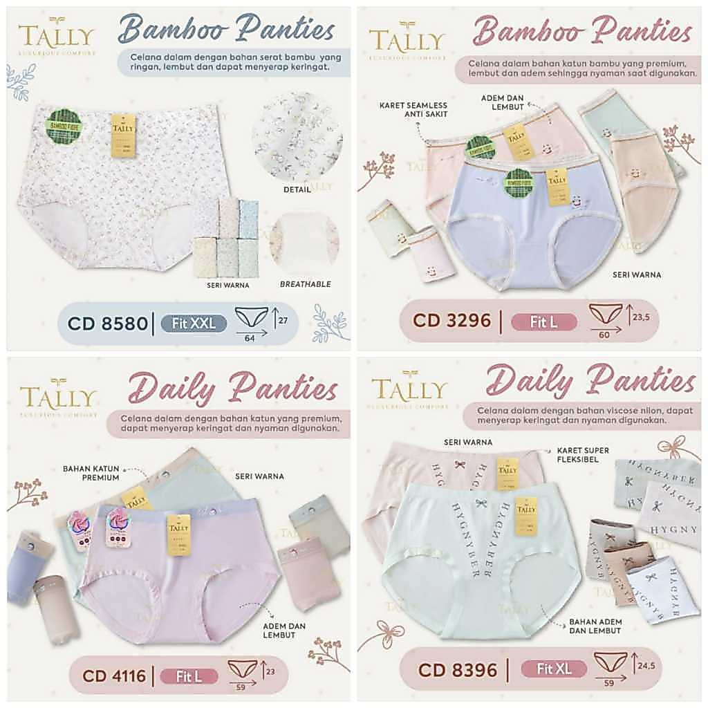 TALLY - Celana Dalam Wanita Remaja Dewasa (Fit L-XXXXXL) Bahan Katun Bambu Super Lembut Murah Seping