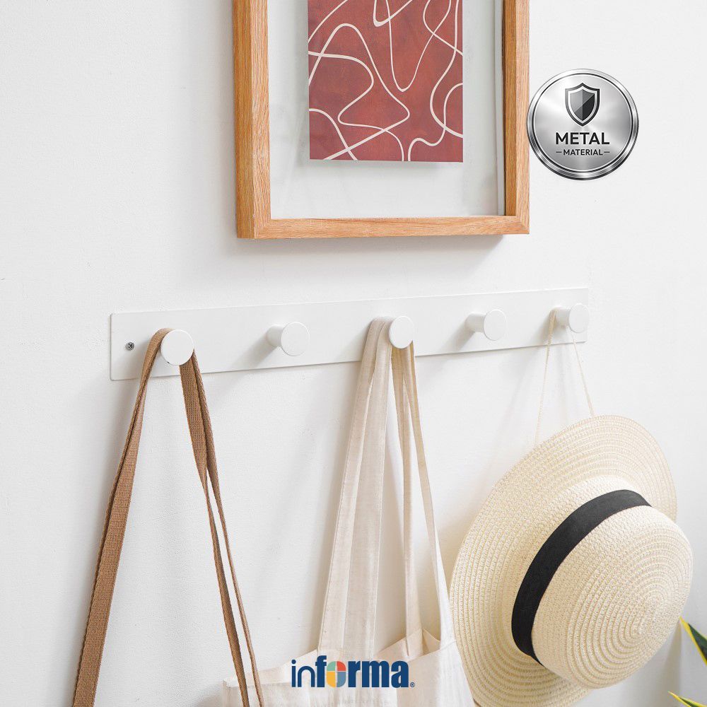 Informa Gantungan Pakaian Dinding 5 Pengait 48x5x3 cm - Putih Pengait Multifungsi Tembok Clothes Hoo