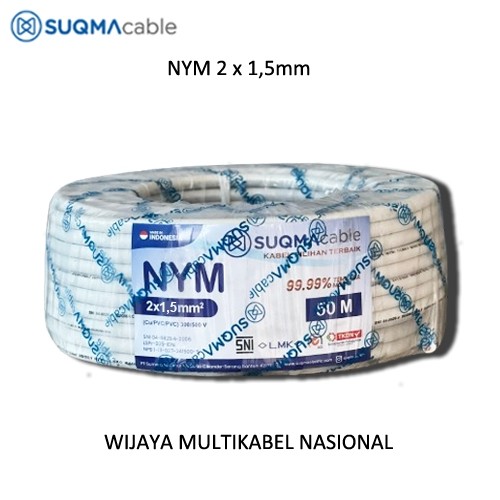 SUQMA CABLE - NYM 2 x 1,5mm (50 Meter) - Kabel Listrik Tembaga Kawat Murni - SNI - LMK - 100% Produk