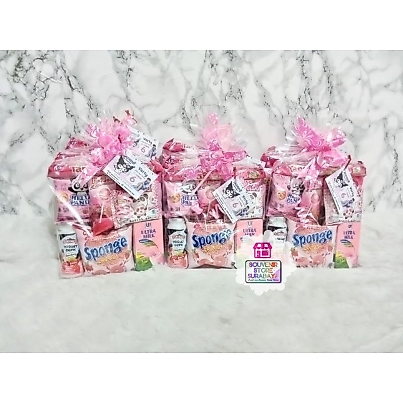 Paket snack Serba Pink || Hampers snack Pink || Snack Cimory ultra pink || Snack ulang tahun surabay