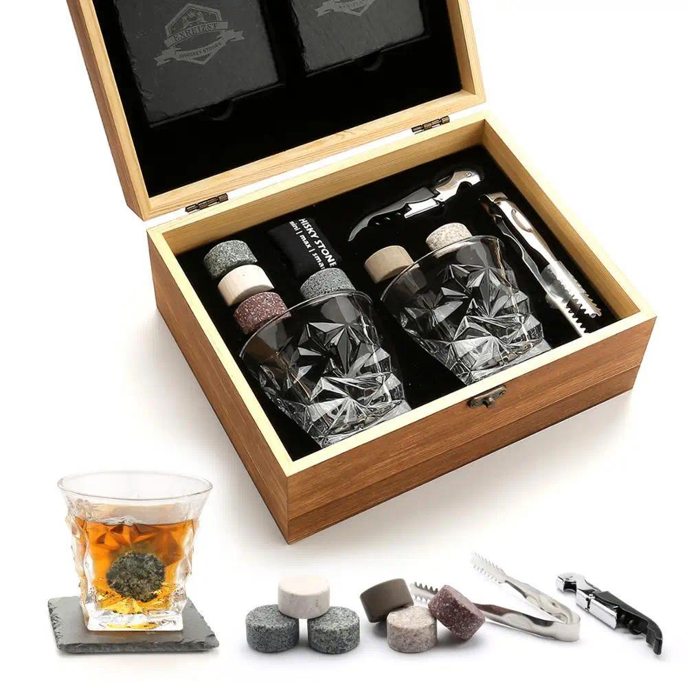 Whiskey Stones Gift Set - Whiskey Glass Set of 2 - Granite illing Whiskey Rocks - Scot Bourbon Whisk