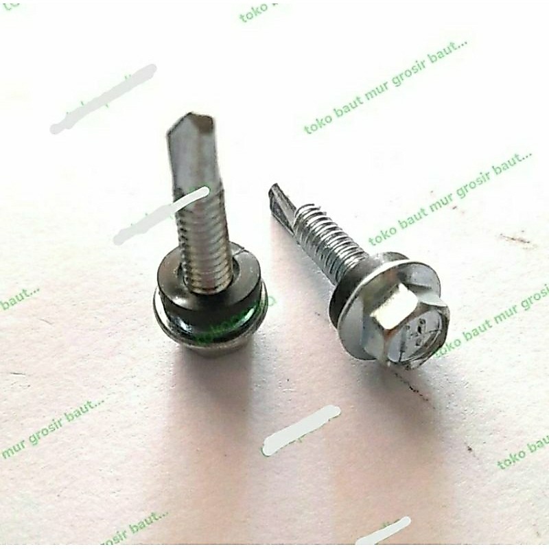 100 pcs / Sekrup roofing 12×25 / Baut roofing 2,5cm putih