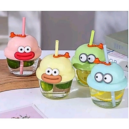Gelas Mini Kaca Botol Mini Lucu Karakter Imut Serbaguna 210ml 7289 Souvenir Anak Hadiah Ultah
