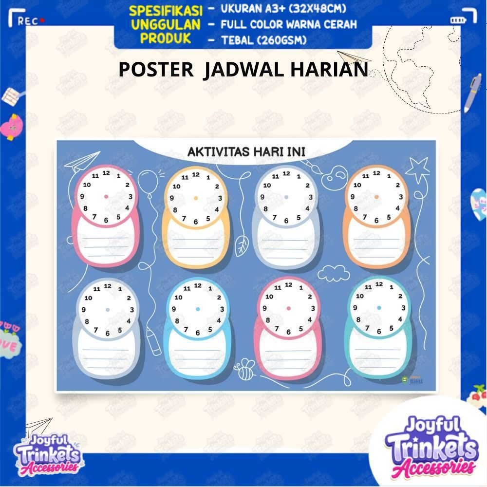 Poster Edukasi Aktifitas Harian Anak -Poster Jadwal Harian - Poster Jadwal Mingguan - JOYFUL TRINKET
