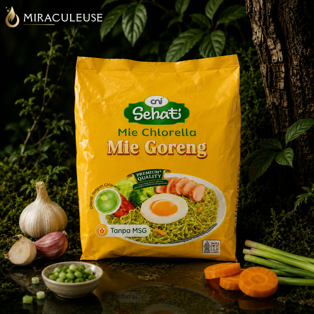 CNI Sehat Mie Chlorella Mie Goreng Original | Mie Instan Sehati Tanpa MSG | Mi Hijau Premium CNI