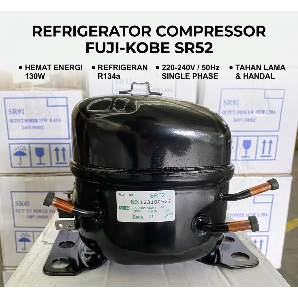 FUJI KOBE KOMPRESOR KULKAS 1/6HP 1/6 HP COMPRESSOR KOMPRESSOR FREEZER KULKAS SR52 SR 52 BERKUALITAS