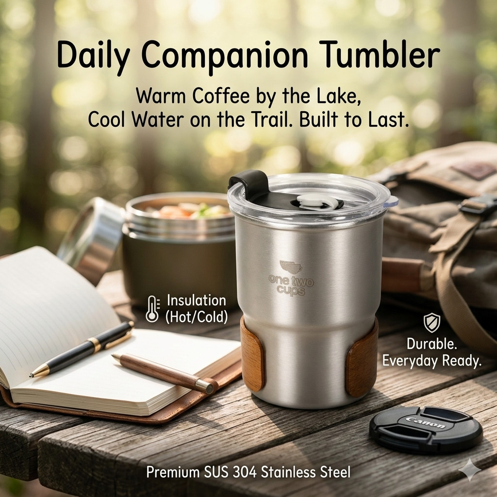 Tumbler Kopi Cup Stainless Gelas Kopi Tahan Panas Gelas Kayu Estetik Termos Mini