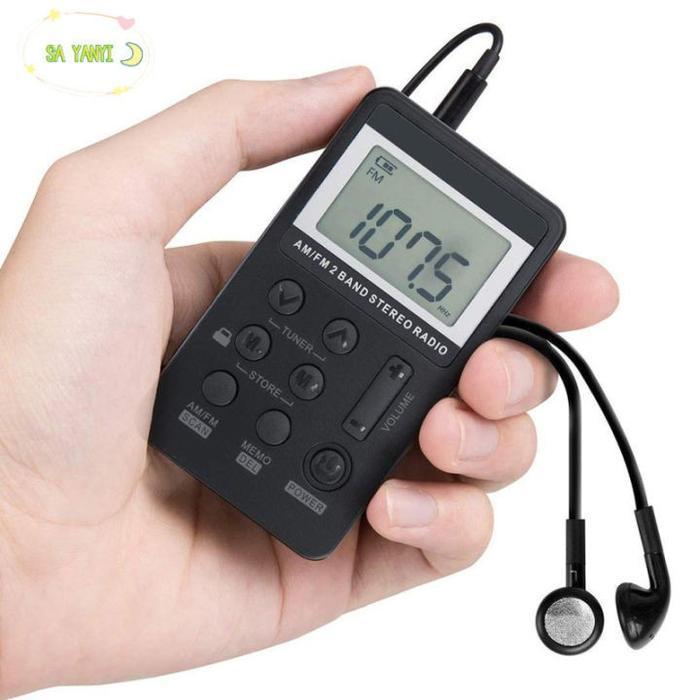 Receiver Tour guide Cas Radio Digital Saku AM FM Baterai Charge Promick V112 Mini Pocket - Hitam