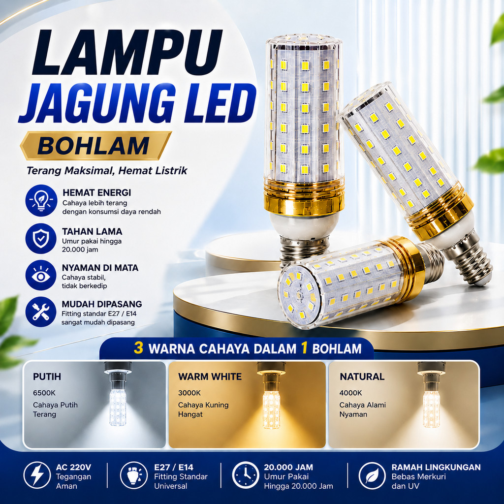 LAMPU CANDLE LED BOHLAM JAGUNG E27 DAN E14 / LAMPU JAGUNG 3 WARNA CAHAYA