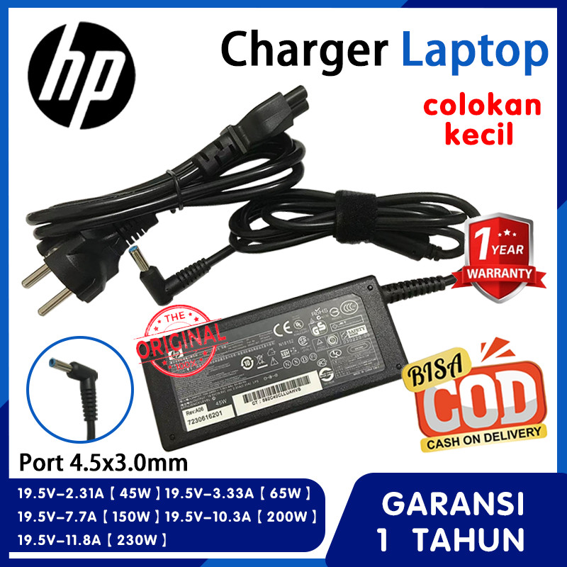 Charger Laptop HP Original 45W 65W 120W 200W 230W Blue Pin 4.5*3.0 - Untuk HP 14 14s Series 14-bs007