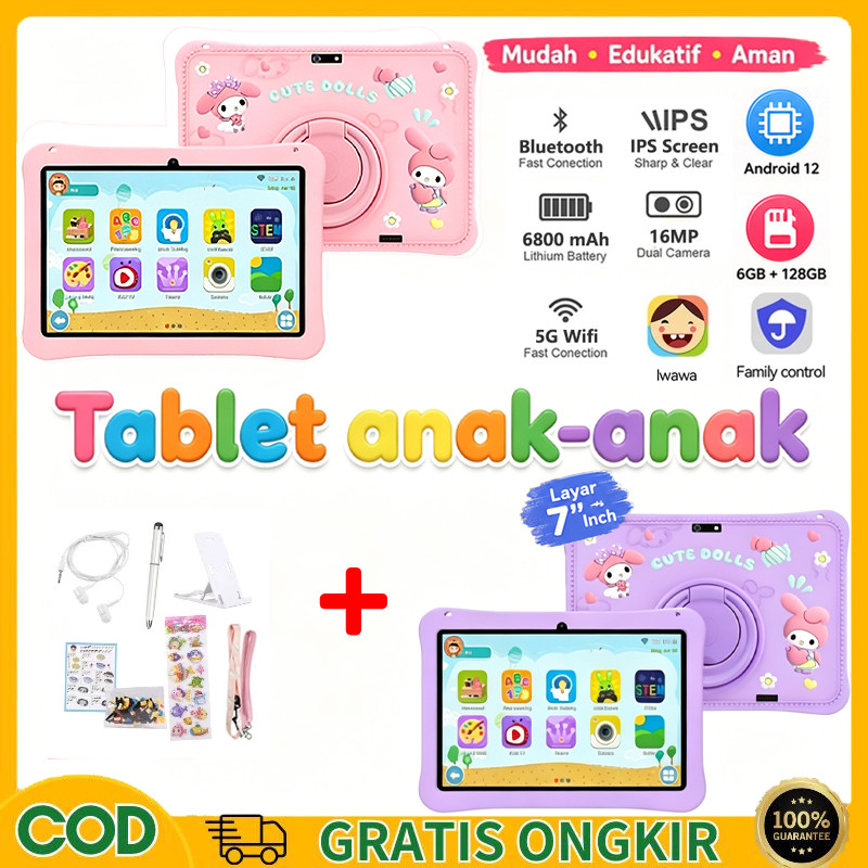 [FREE Case] Tablet Anak A15 7 Inch RAM 4GB ROM 128GB Tablet Android Edukasi IPS Layar Nyaman Mata An