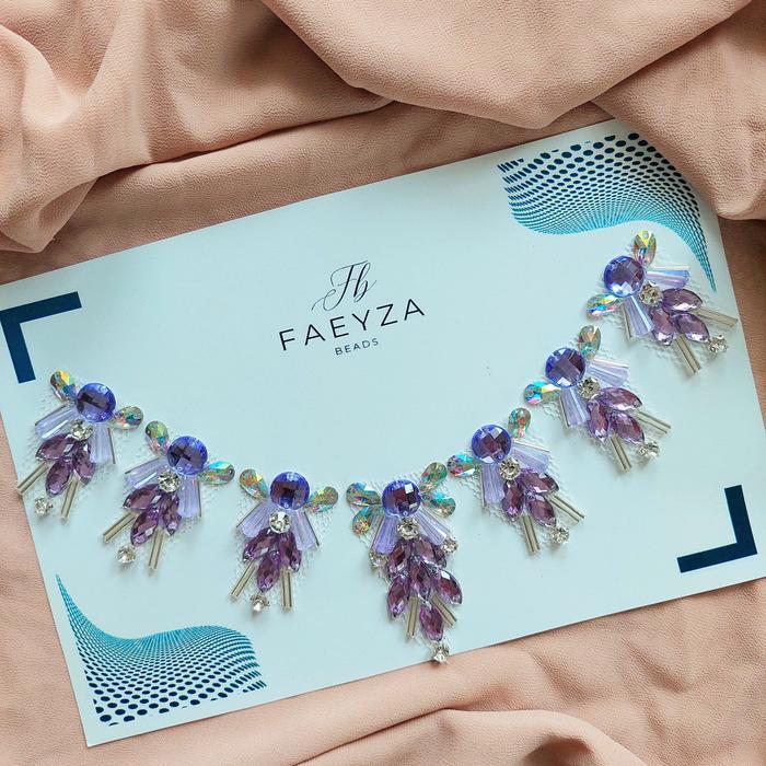 Payet Rangkai Leher F14 | Bisa Custom Warna Elegant Renda Ritsleting Anyaman Jarum - Ungu lilac