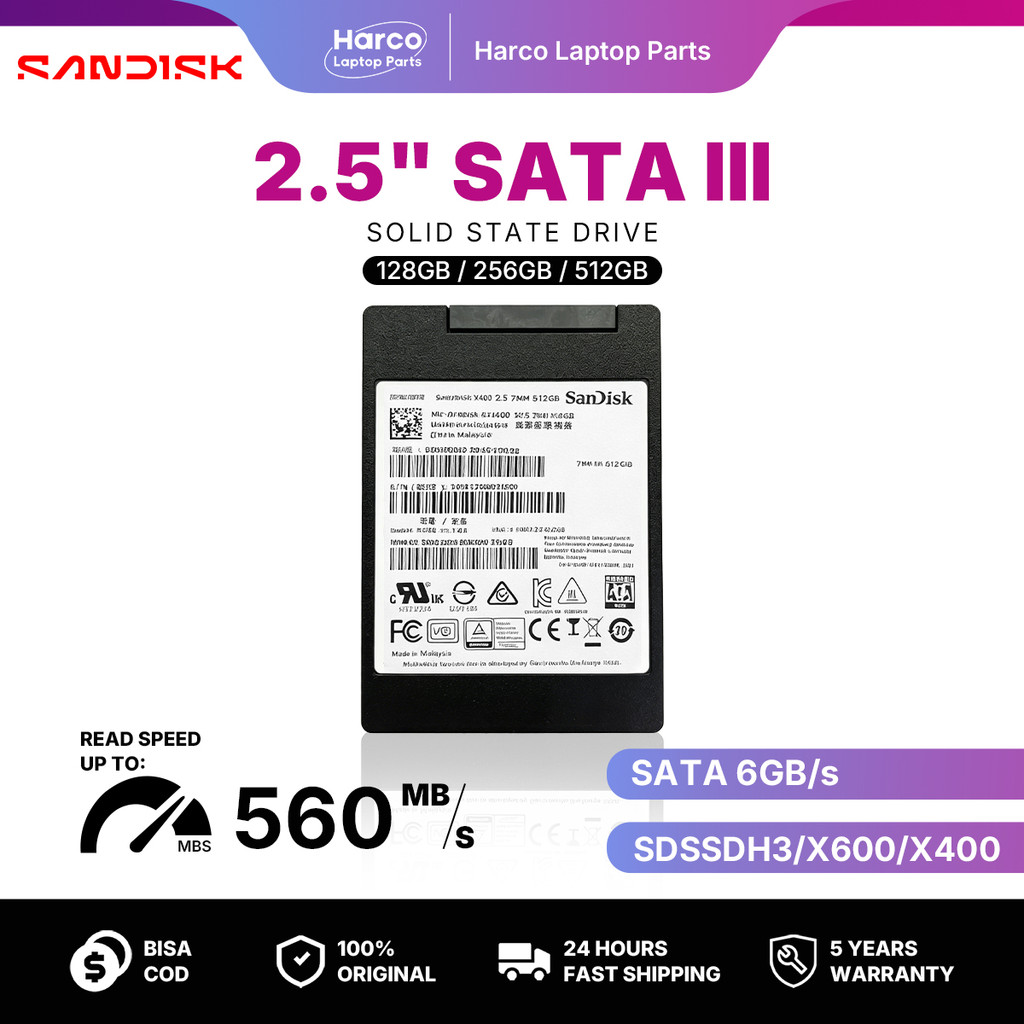 SSD SanDisk 128GB 256GB 512GB X600 X400 Ultra 3D SATA M.2 Cepat Ori Garansi Toko
