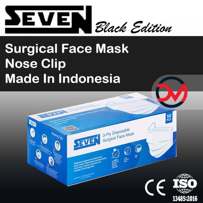 Masker Seven Black - Masker Medis Hitam 3ply isi 50pcs Mask - SEVEN BLACK
