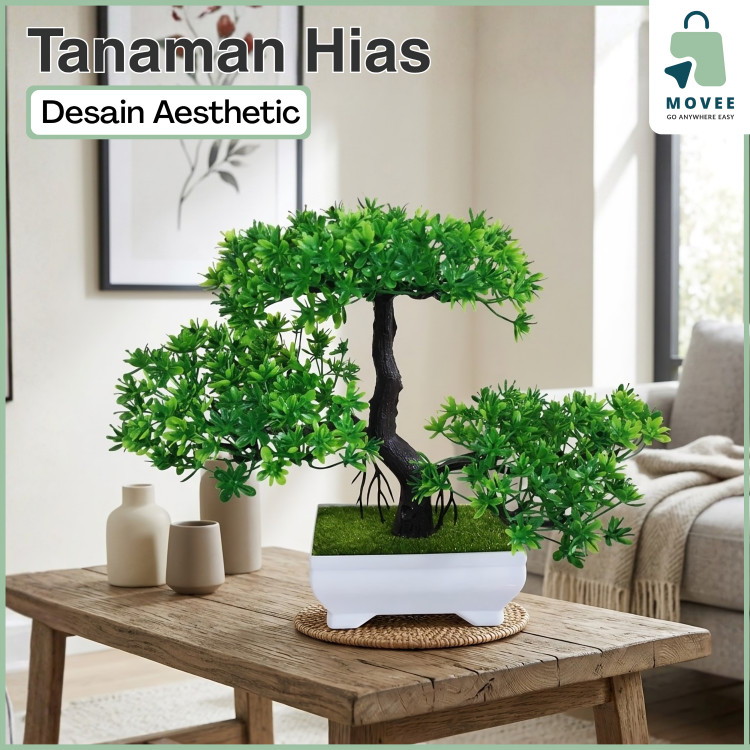 Bunga Hiasan Ruang Tamu Bonsai Plastik Aesthetic Tanaman Artificial Dekorasi Meja