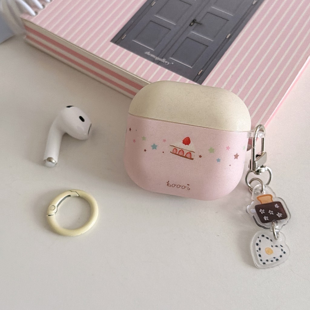 Casing matte AirPods 4 motif kue kecil pink lucu untuk AirPods 1/2 AirPods Pro 2 AirPods 3 Pro3 2025