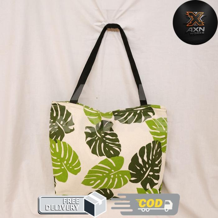 Tas Totebag Wanita Kanvas Resleting Multicolour Aesthetic handle Panjang - Tote bag canvas tebal Mot