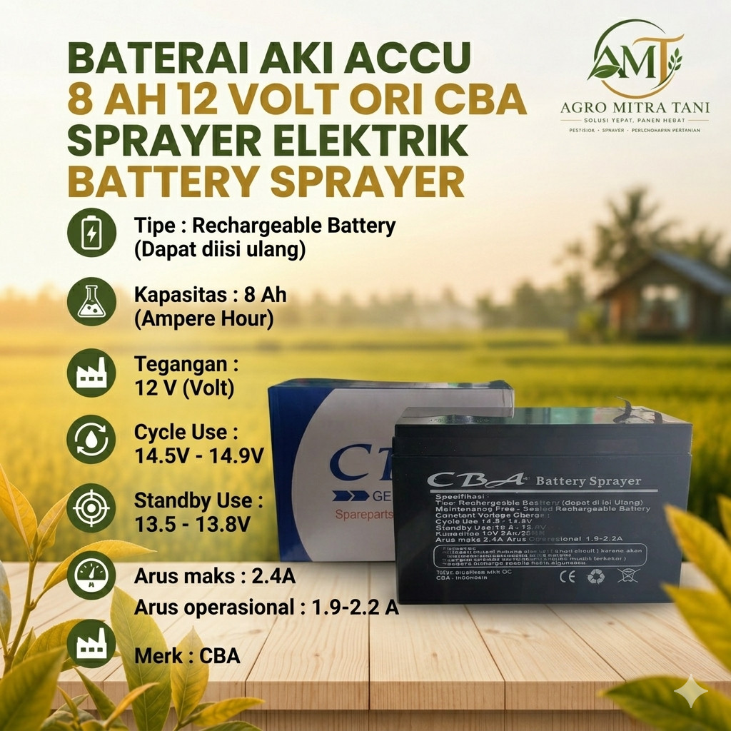 BATERAI AKI ACCU 8 AH 12 VOLT ORI CBA SPRAYER ELEKTRIK BATTERY SPRAYER