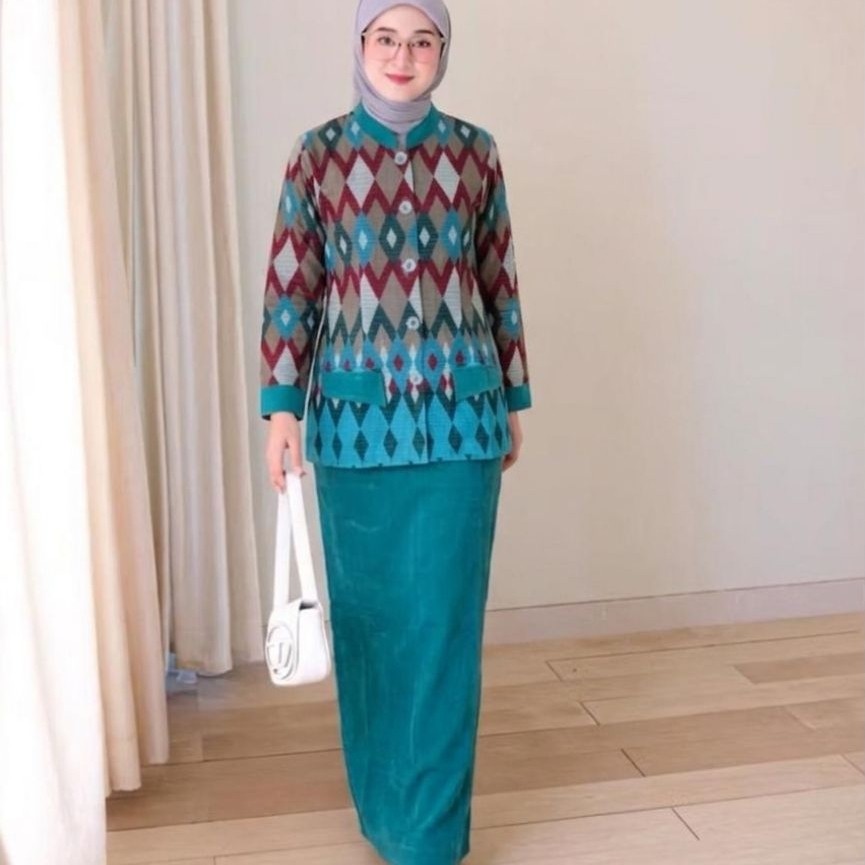 [NEST] Setelan Atasan Wanita Tapis Lampung | Oneset Guru Mengajar | OOTD Kemeja Motif Kerja Full Bat