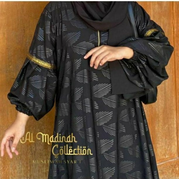PROMO TERBARU ABAYA SHIVA/ABAYA EMBOS LENGAN BALON TEMBORO WOLFIS HITAM FULL MOTIF GAMIS MUSLIM WANI