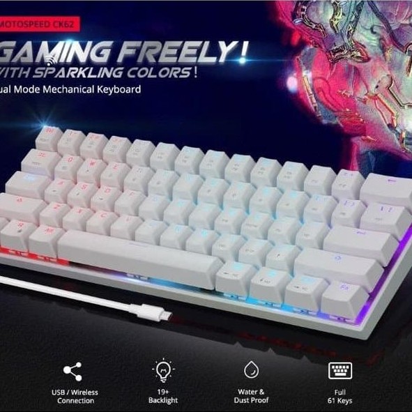 Mechanical Keyboard Motospeed Ck62 Rgb 60% 2 Mode Wired And Bluetooth Terbaru 