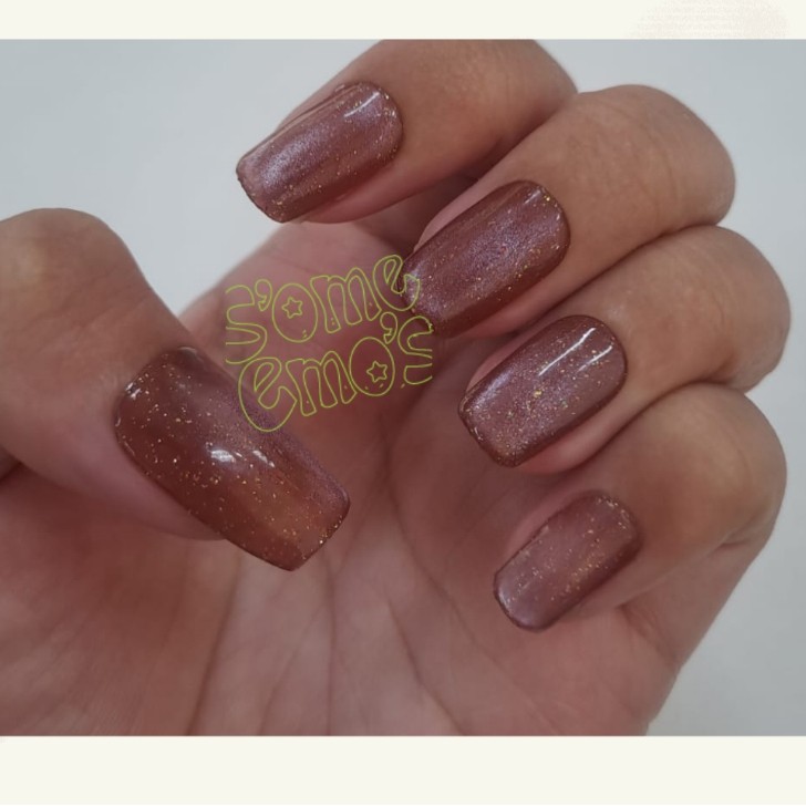 Press on nails Basic Red Mahogany | Kuku Palsu Cat eye | Fake Nails | Gold Glitter Cat Eye handmade 