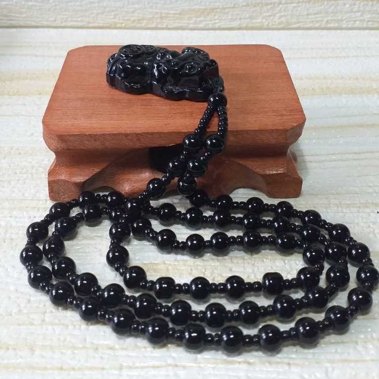 Liontin Ukir Pixiu Detail Model Kecil Black Obsidian - Natural / Asli