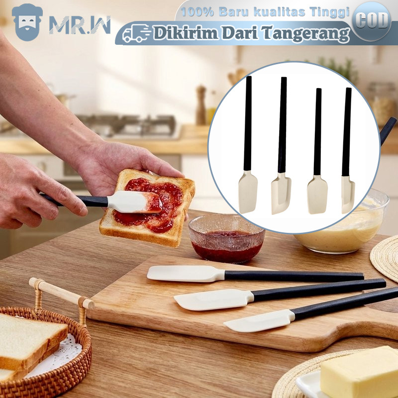 4pcs Set Silicone Spatula Heat Resistant Cream Scraper Spatula Kue Gagang Panjang