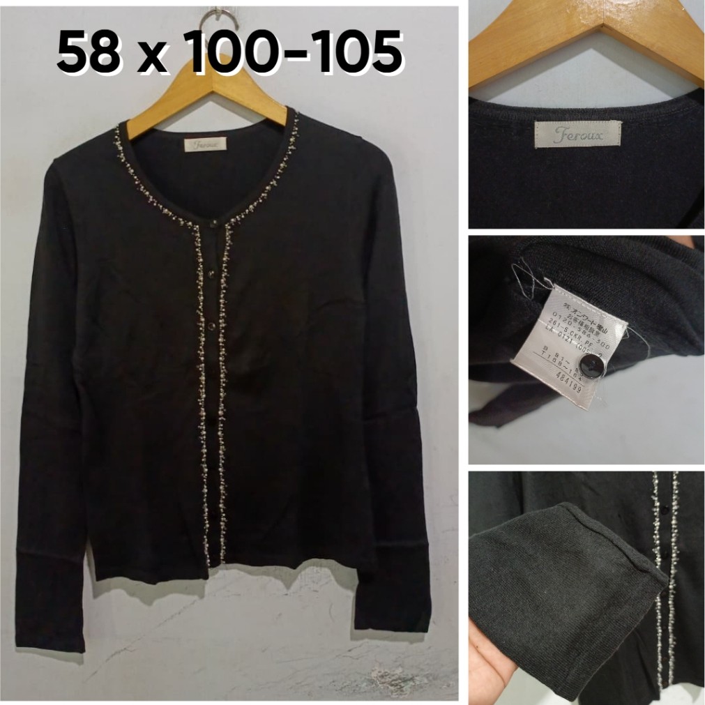 Cardigan Feroux Hitam O Neck Size M Wanita Knit E134