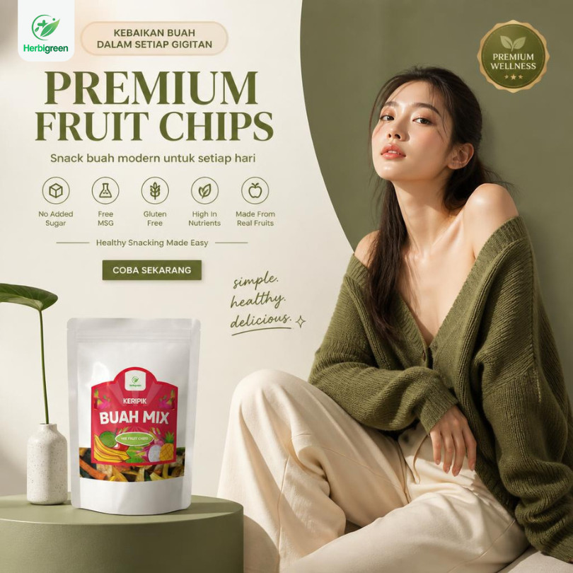 Herbigreen Keripik Buah Mix Premium Camilan Buah Kekinian Renyah Manis Alami Terbuat Dari Aneka Buah