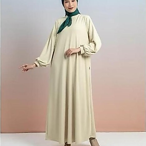 Elzatta Hijab Gamis Knit Lengan Balon Plat Elzatta Dress Muslim Cantik Bahan Katun Lembut Nyaman Unt