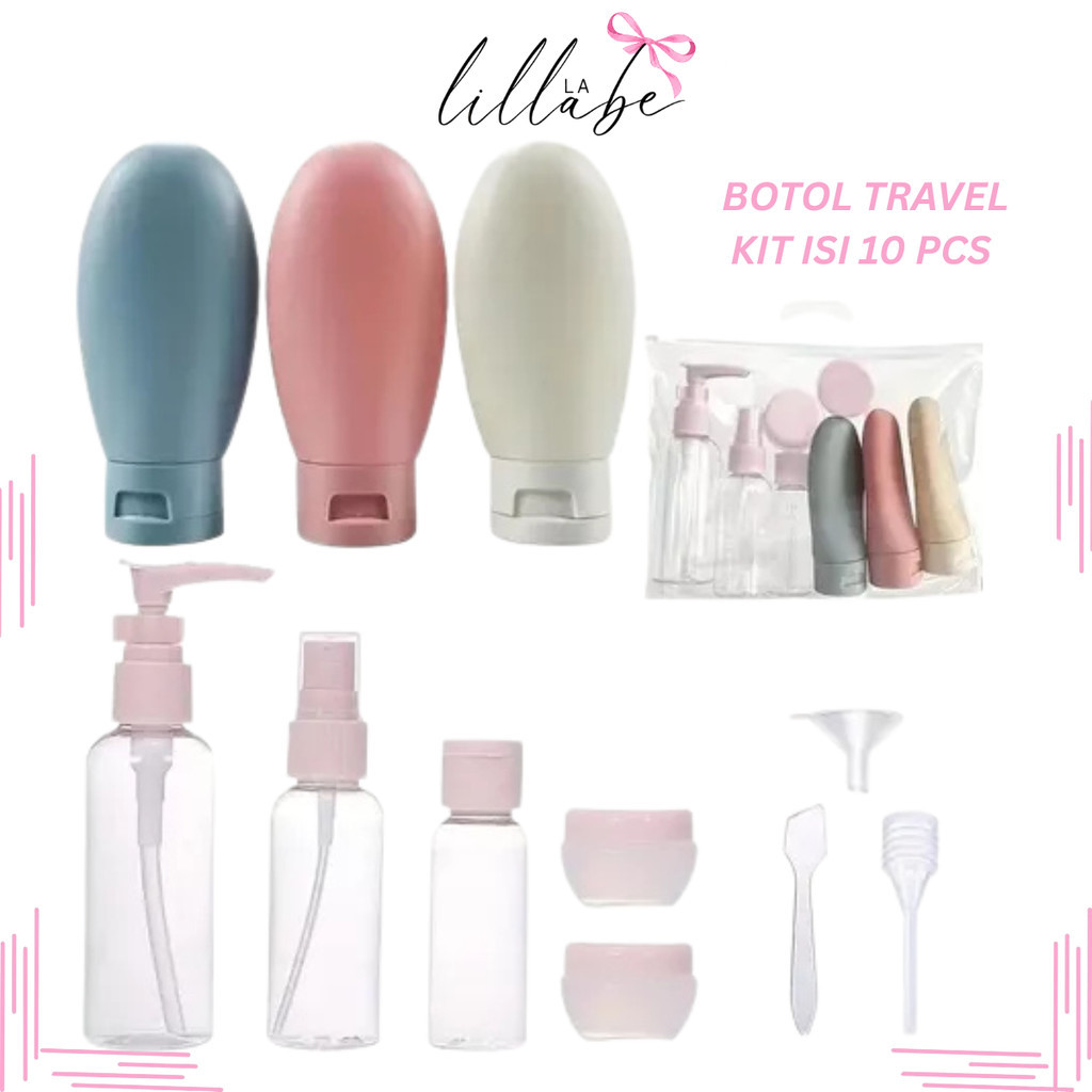LILA  - Botol Travel Kit isi 10pcs H1081 Perlengkapan Lotion Sabun Skincare Praktis Wadah Isi Ulang