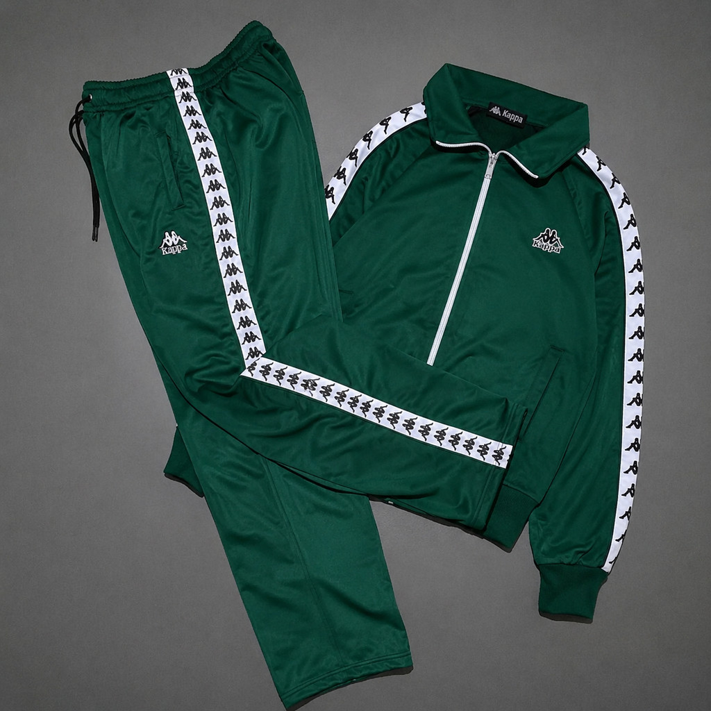 SET TRACKTOP & TRACKPANTS KAPPA HIJAU SETELAN JAKET & CELANA PANJANG PRIA WANITA CASUAL PREMIUM
