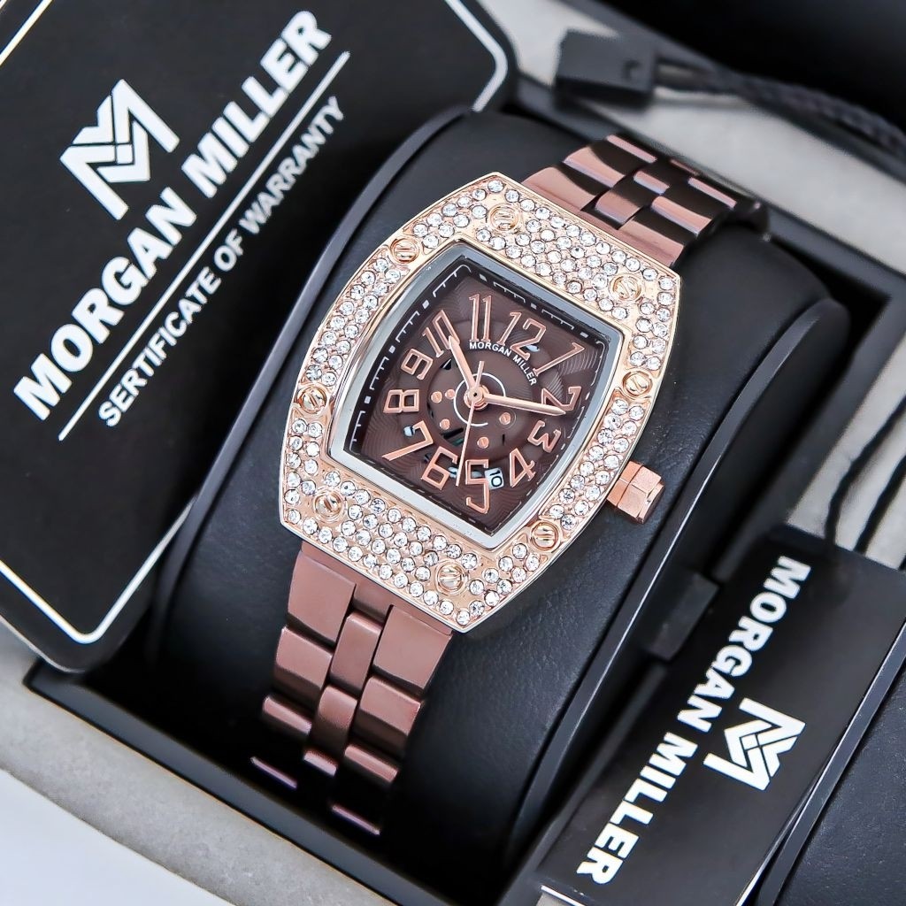 Jam Tangan Wanita Morgan Miller Original Quartz Tahan Air Water Resist Permata Rantai Stanliess