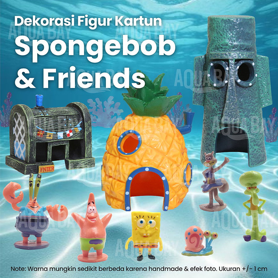 Spongebob Bikini Bottom Fish Tank DecorationHiasan Dekorasi Aquarium Spongebob Squidward Resin Aquas
