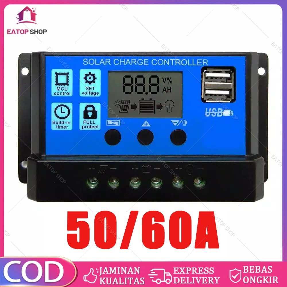 Solar Charge Controller LCD LED Display Solar PWM 12V/24V 50A 60A USB Panel Surya Charge Cell PWM /c