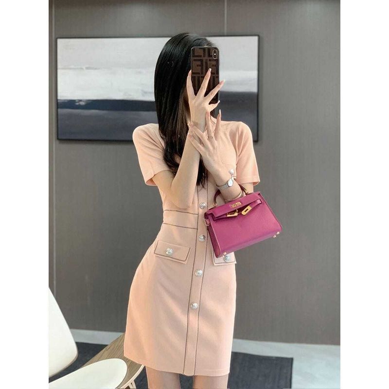 [COD] Gaun Bodycon Rajut Warna Pink, Gaya Dewasa dan Elegan untuk Wanita