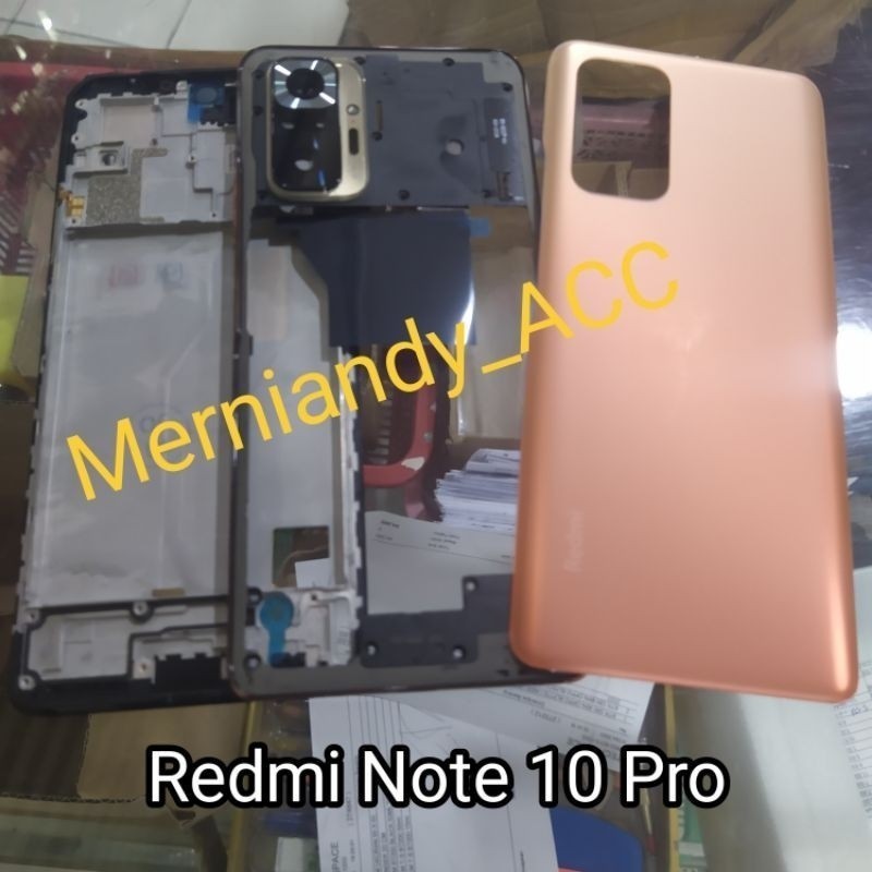 Cessing Hausing Fullset Frame Lcd Xiaomi Redmi note 10 Pro Backdoor + Bazzel + Tulang Tengah ORI ALF