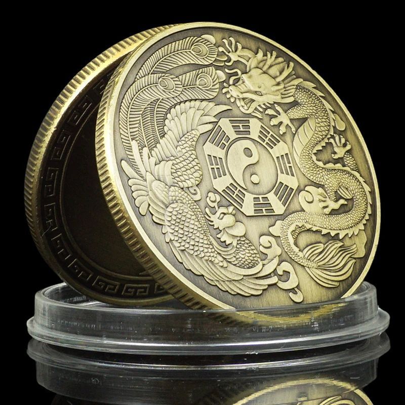 Koin Fengshui Cina Kuno Naga Phoenix Logam Antik Pajangan Keberuntungan Koin Koleksi Dekorasi Klasik