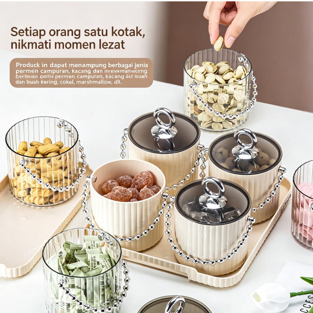 1Set Pengatur Kacang Toples Kue Kacang Permen Toples Set + Nampan Toples Imlek Lebaran Guci Permen M