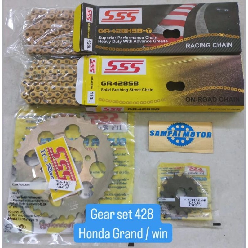 Gear set SSS 428  Honda KEV pnp : grand/ Honda win / supra x lama