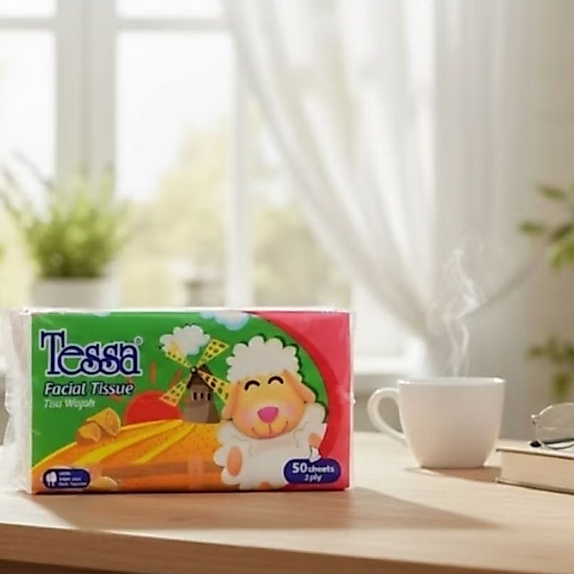 Facial tissue tessa travel 50 sheet 2 ply