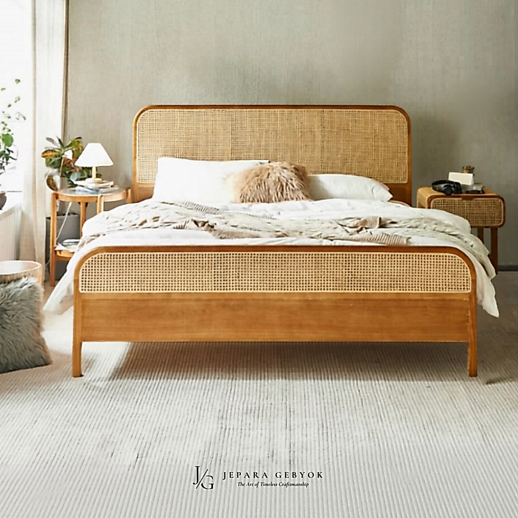 Dipan Tempat Tidur Rotan Minimalis Kayu Jati Ranjang Tempat Tidur Kasur Springbed