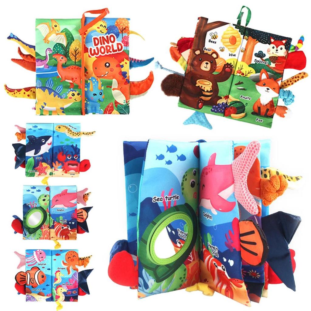 Baby nosaur Flipping Book, Sensory Tou Book, Early Development Interactive Baby Cart Soft Toy, Senso