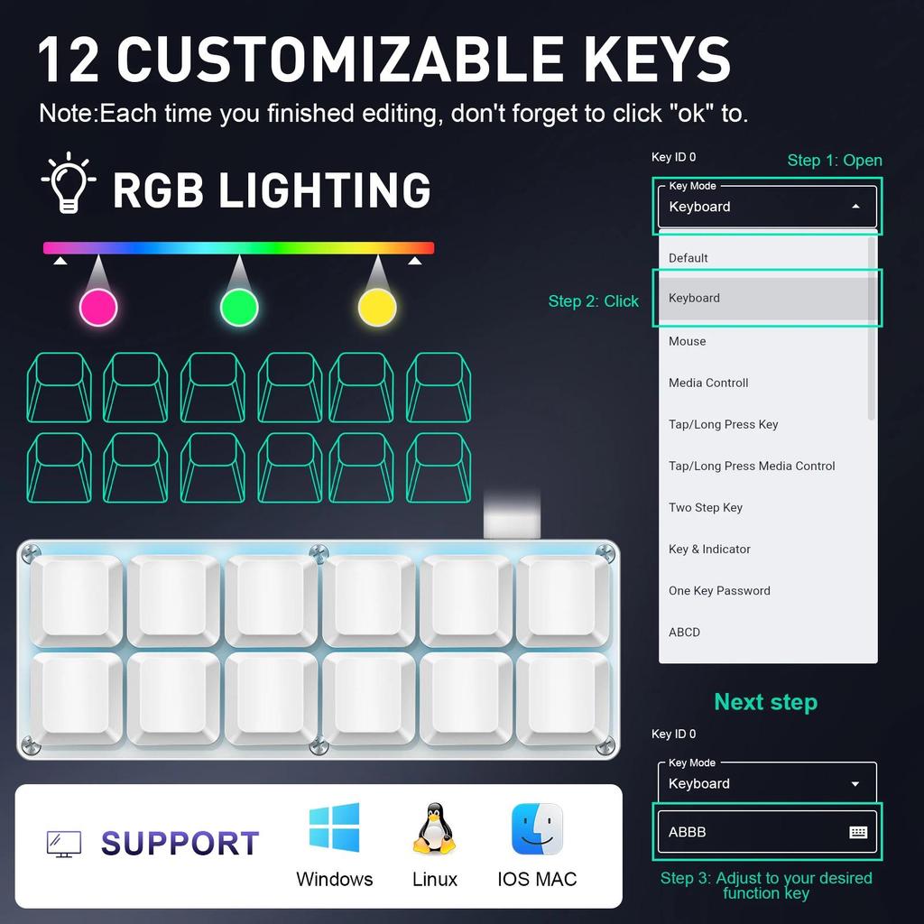 SAYODEVICE 12 Keys Mini Shortcut Key Office Work Macros Keypad OSU Rhythm Game Keypad Gaming USB Wir